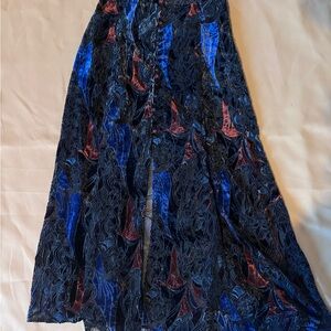 Free People Black and Blue Patterned Maxi Skirt